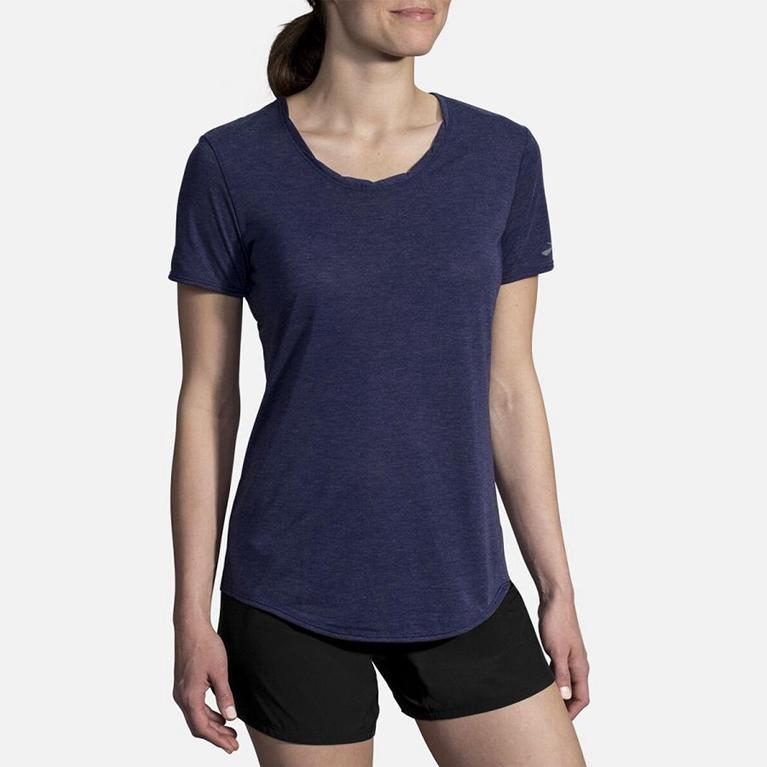 Brooks DISTANCE Short Sleeve Running Shirt Womens Online - Blue (AJP569703)